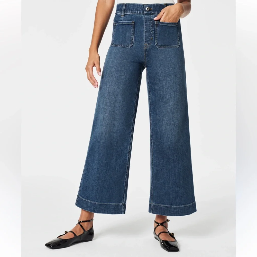 SPANX Cropped Wide Leg Shaping Jeans M - Picture 4 of 15